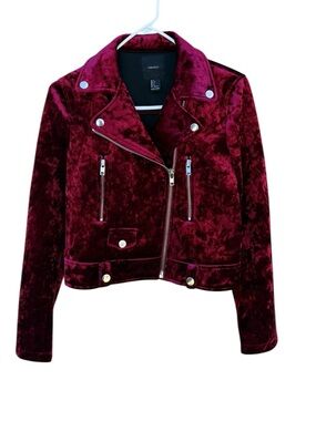 Velvet Moto Jacket - Burgundy